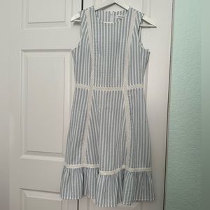 Calvin Klein white and blue Pinstriped Dress